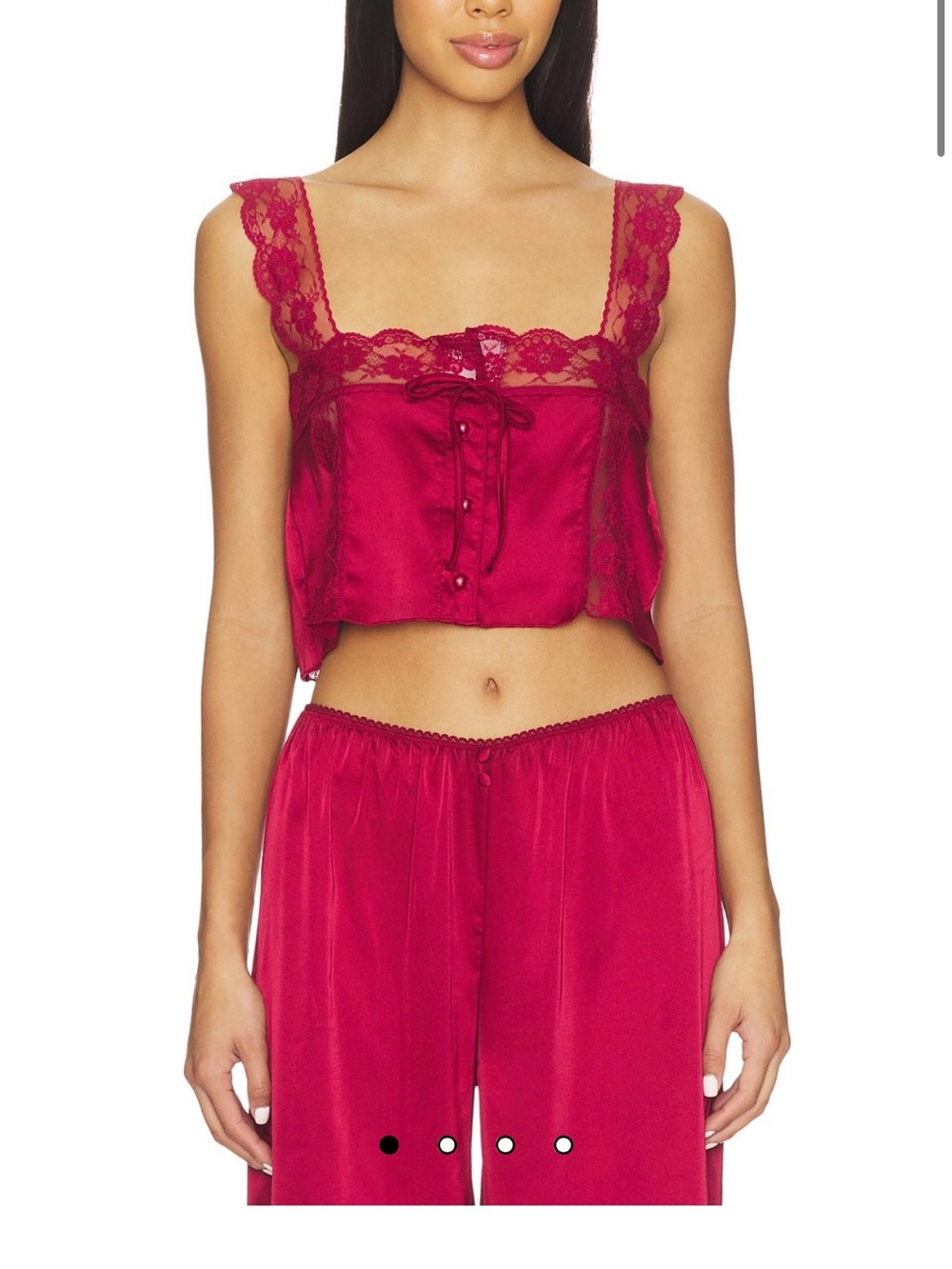 Lace-Trim Satin Crop Cami Pajama Top in Raspberry
